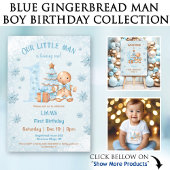 Kerst Gingerbread Man Jongen Blauw Naam Tekst Cadeaupapier