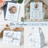 Rocking Horse Blue Gingham 1e verjaardag Uitnodigi Kaart