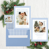 Blauw Gingham Kerst Foto Feestdagenkaart
