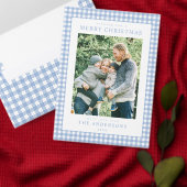 Blue Gingham Kerstfoto Keramisch Ornament (Personaliseer de collectie van deze zelfstandige maker.)