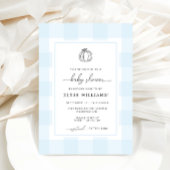 Pompoen Blauwe Gingham Baby Shower Moeder-osa Bar Poster