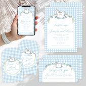 Blauw houten paard gingham crest baby boy douche servet