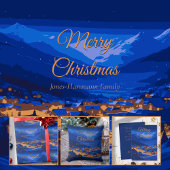 Blue Custom Winter Village Kerstmis Cadeaupapier