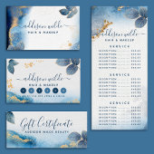 Blauwe goudWaterverf Botanische bladeren Abstract Muismat