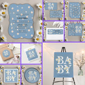 Blue Golden Daisy Glitter Glow Baby shower Papieren Bordje