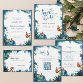 Monogram Blue Green Botanical Butterfly Wedding Uitnodigingen Wikkel