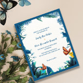 Elegant Blue Green Botanical Butterfly Wedding Save The Date