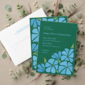 Blauwe Groovy Flower Pattern Wedding Invitation Se Ronde Sticker (Personaliseer deze collectie van deze onafhankelijke maker. Test)