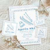 Blauwe handgetekende winteraprès ski bachelorette tote bag