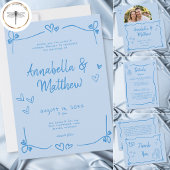 Blauw met de Hand Getekend Hart Whimsical Moderne  Save The Date