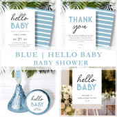 Blauw HALLO | BABY | Uitnodiging voor Baby shower