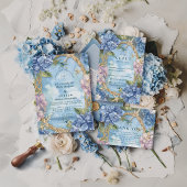 Blue Hydrangea Coastal Rope Wedding Kaart