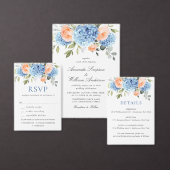 Elegant Blauw Hydrangea Roze Blush Rozen Bruiloft Poster (Personaliseer de collectie van deze zelfstandige maker.)
