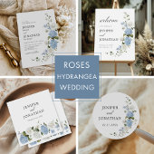 Elegant Blauw Hydrangea Witte Rozen Bloemen Bruilo Bedankdoosjes