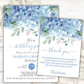 Floral 50th Birthday in Blue Hydrangeas Waterverf Kaart