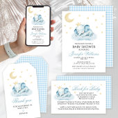Blue Sleeping Little Elephant Baby shower Bedankkaart