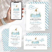 Blauw klein pompoen baby shower luier verloting ka informatiekaartje