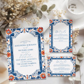 Blauwe mediterrane Italiaanse Tegel en Lemon Weddi Kaart