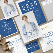 Blue Modern Typography Foto Afstuderen uitnodiging Informatiekaartje