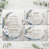 Wedding Boho White Orchid Flowers Blue Moon Party All In One Uitnodiging (Personaliseer de collectie van deze zelfstandige maker.)