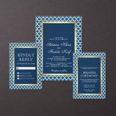 Blauw Marokkaans Quatrefoil Patroon Bruiloft Servet (Personaliseer de collectie van deze zelfstandige maker.)