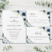 Blauw marinebloem bruiloft RSVP kaart (Personaliseer de collectie van deze zelfstandige maker.)