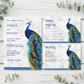 Elegant Chic Blue Glitter Peacock Indian Wedding Kaart (Personaliseer de collectie van deze zelfstandige maker.)