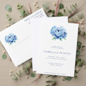 Elegant Blue Floral Wedding Invitation Kaart (Personaliseer deze collectie van deze onafhankelijke maker. Test)