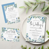 Elegant Blauw Bloemen Bruiloft Tafel Nummer Kaart