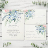 Blauwe en Roze Pioen Waterverf Bruiloft Receptie Informatiekaartje (Personaliseer de collectie van deze zelfstandige maker.)