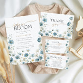 Blue Preppy Flowers Watercolor Diaper Raffle Sign Poster