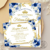 Blue & Gold Floral Save the Date Aankondigingskaart