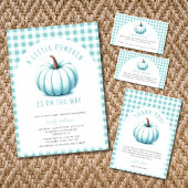 Pumpkin Blue Gingham Plaid Boy Baby shower Bedankkaart