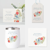 Ouderwetse waterverf blauwe rode bloem bruiloftsbo cadeaulabel