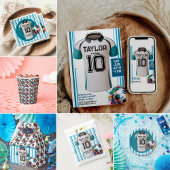 Blauw Voetbal Sport Jongen Jersey Kids Verjaardags Kaart