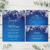 Elegant Blauw Sneeuwvlok Sparkle Bruiloft RSVP Kaartje (Personaliseer de collectie van deze zelfstandige maker.)