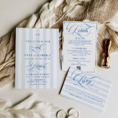 Blauw Witte Monogram Trouw Uitnodiging
