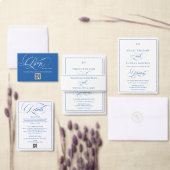 Blauw en wit monogram trouwkaart kaart (Personaliseer de collectie van deze zelfstandige maker.)