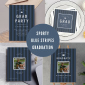 Modern Blue Stripes Graduation Return Address Etiket