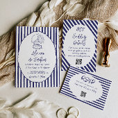 Blauw Witte Strepen Trouwdetails Informatiekaartje