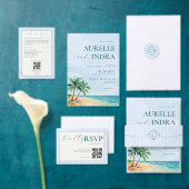 Blauwe Lucht Zomer Strand Aquarel QR Code Bruiloft Kaart (Personaliseer de collectie van deze zelfstandige maker.)