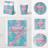 Blue Summer Vaporwave Sunset Verjaardag Papieren Bordje