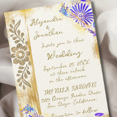 Blue & Gold Mexican Otomi Baroque Elegant Wedding Save The Date
