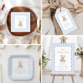 Blauwe Gingham Teddybeer Baby Shower Servetten