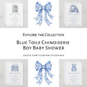 Blue Toile Tea Service Boy Baby shower Kaart