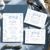 Blauw en wit Baby shower Plaatskaartje