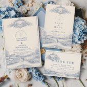 Blauw Toile Tuin Estate Bruiloft Save The Date