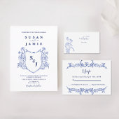 Blauwe bloemkaart voor bruiloft visitekaartje