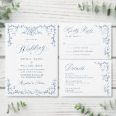 Elegant Victoriaans  Blauw Bloemen Trouwmenu (Personaliseer de collectie van deze zelfstandige maker.)