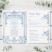 Blauw Victoriaans  Grace Bruiloft Diner Menu (Personaliseer de collectie van deze zelfstandige maker.)
